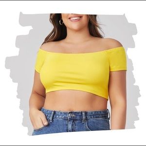 NWOT, Plus Size Off the Shoulder Yellow Crop Top